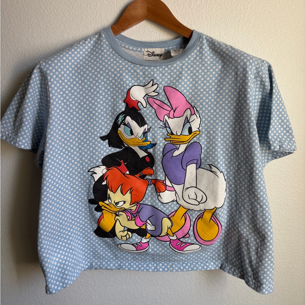 Disney Crop Light Blue Polka Dot Tee with Daisy Duck & Friends XL
